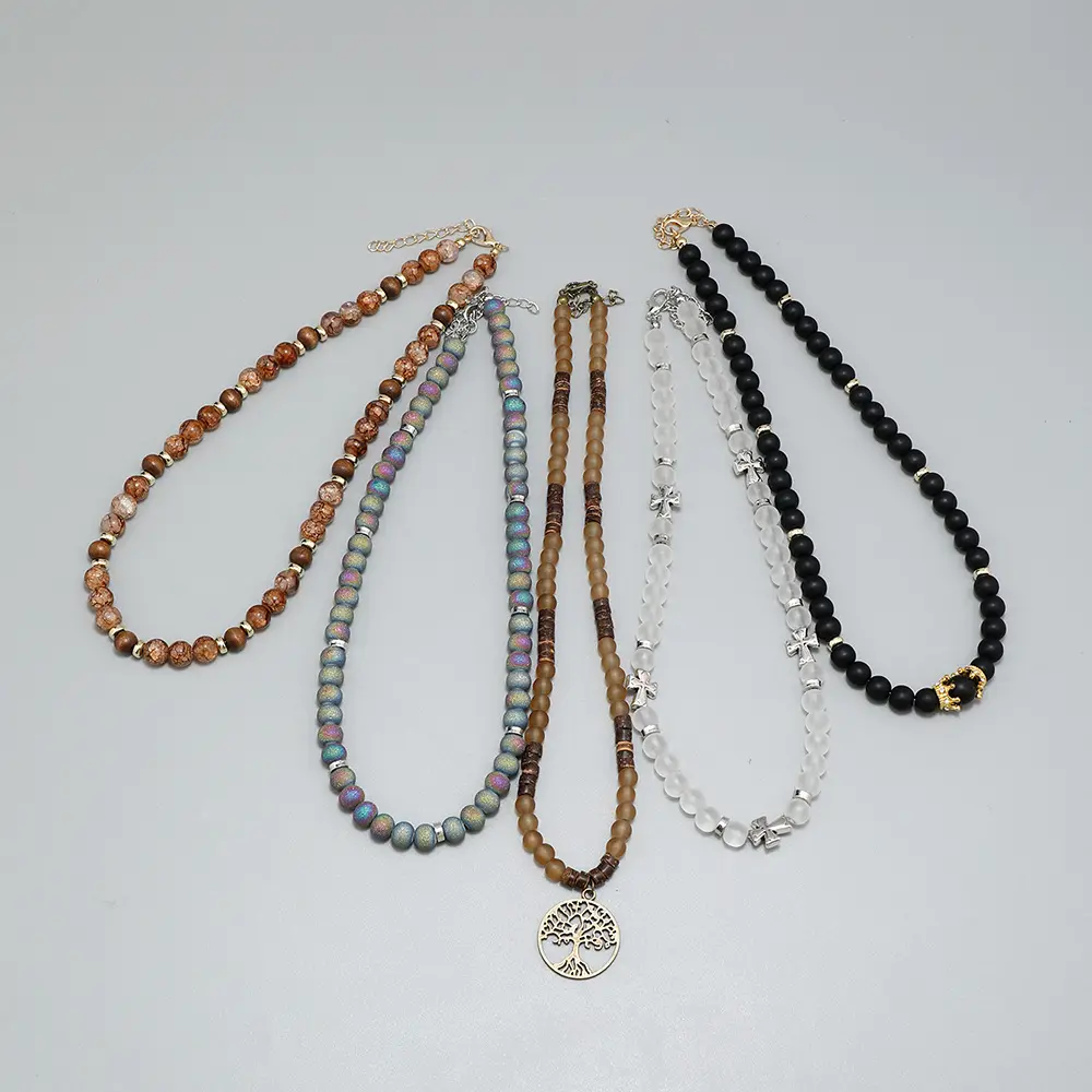 Männer Glas Rock Stone Coco Holz Perlenkette Custom Handmade Jewelry Großhandel Einzelhandel von Yiwu Miss luv
