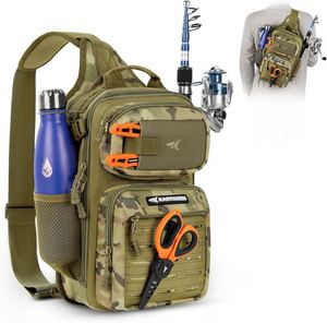 Échantillon gratuit : Sac à dos de pêche, petit sac de transport pour matériel de pêche - avec 2 porte-cannes - Boîte de rangement pour matériel de pêche, équipement de pêche, cadeaux pour la pêche à la mouche - Product Image 2