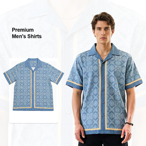<span class=keywords><strong>Camicia</strong></span> da Uomo Vintage <span class=keywords><strong>Blu</strong></span> con Stampa Floreale Geometrica, Manica Corta, 30% <span class=keywords><strong>Lino</strong></span> 70% Poliestere, <span class=keywords><strong>Camicia</strong></span> Estiva per Primavera Estate - Product Image 1