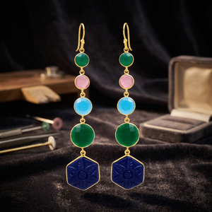 Pendientes Colgantes de Plata Hechos a Mano con Piedras Preciosas, Estilo Étnico, Chapados en Oro, Boho, para Compromiso - Product Image 3