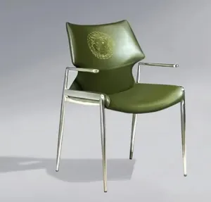 Hochwertiger Luxus nordischer Stil Edelstahl-Spiegelbeine Handwerkleder mit Stickerei Villa Heim Rückenlehne-Stuhl