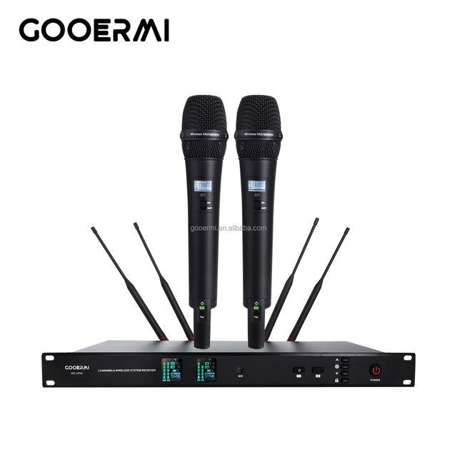 DP20 Professional 2-Channel True Diversity Wireless Microphone System, Dual Handheld UHF Cordless Mic Set for Stage Performance