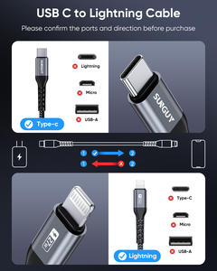 Cable de Carga Rápida Tipo-C de Nailon Trenzado SUNGUY Personalizado de Fábrica, 20W, Garantía de 3 Años, Ecológico y Duradero para Teléfonos Móviles - Product Image 6