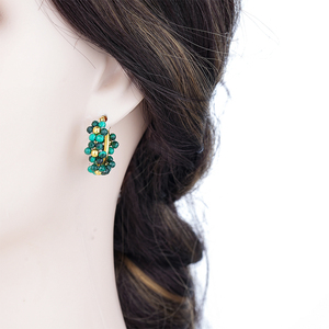 TAYOINFASO Pendientes de aro chapados en oro con cuentas de cristal verde, joyería clásica para uso diario para mujer - Product Image 4