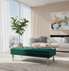 Taburete/Otomana de Lino Acolchado Contemporáneo para Uso en Hoteles y Escuelas, Mueble de Asiento Interior de Diseño Moderno con Tapicería Suave - Product Image 2