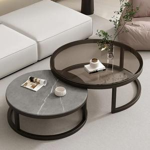 Ensemble <span class=keywords><strong>de</strong></span> tables basses rondes modernes, plateau <span class=keywords><strong>en</strong></span> panneau <span class=keywords><strong>de</strong></span> roche nano-lumineux, pieds <span class=keywords><strong>en</strong></span> métal doré, <span class=keywords><strong>table</strong></span> d'appoint pour salon, bureau à domicile - Product Image 2