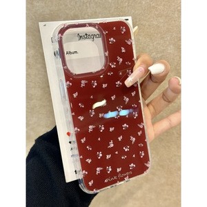 เคสโทรศัพท์ลายดอกไม้เล็กๆ สีแดงไวน์สไตล์เกาหลี สำหรับ iPhone 16 Pro Max/ 15/ 14 รุ่นใหม่ และสำหรับ iPhone 13 - Product Image 3
