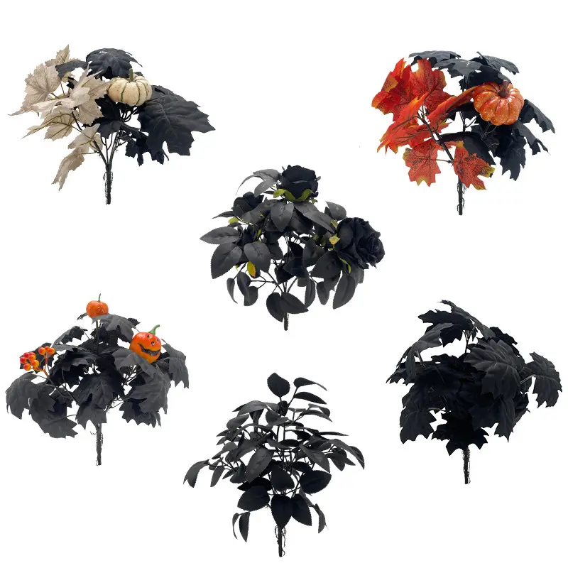 2024 decoração de Halloween flores artificiais abóbora preta adereços para fotos buquê de Halloween atacado