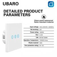 UBARO Wifi Smart Life EU Panneau en Verre 240V Interrupteur Mural Intelligent pour Volet Roulant et Rideau, Contrôle par Application Tuya, Maison Intelligente