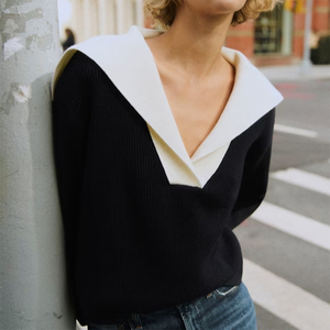 Fabricant de tricots sur mesure – <span class=keywords><strong>Pull</strong></span> en maille côtelée décontracté et élégant pour <span class=keywords><strong>femme</strong></span>, à manches longues, coupe ample, épaules tombantes, col marin en V, style minimaliste - Product Image 4