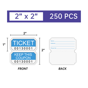 Billets de tombola numérotés bleus de 2x2 pouces avec espace d'écriture au dos pour collectes de fonds lors de fêtes - Product Image 2