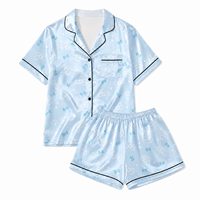 Ensemble de Pyjama d'Été Deux Pièces Tricoté à Manches Courtes pour Femmes, Impression à la Demande, Nuisette Florale en Satin de Polyester Imprimé Intégral pour Dames