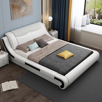 Fabrikverkauf Europäischer Stil Erwachsenen Zeitgenössisches Weißes Queen-Size-Bettgestell aus Leder 1,8 m Doppelbett mit Stauraum