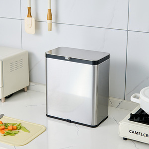 Stainless Steel Wall Mounted Trash Can Rectangular Sliding Lid Kitchen Bathroom Cabinet <b>Door</b> Desktop Use - Product Image 3