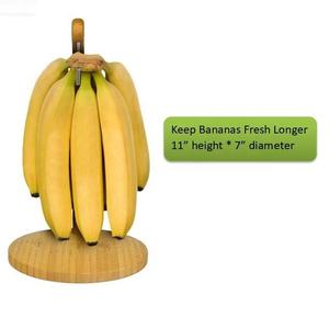 Support et <span class=keywords><strong>porte</strong></span>-bananes moderne en bambou sur pied avec crochet en acier inoxydable – Rangement alimentaire durable - Product Image 6
