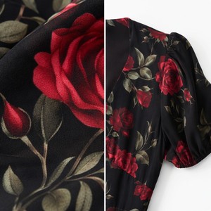 Robe Midi Femme en Viscose Naturelle Automne Coupe Évasée à Manches Bouffantes Imprimé Floral Rose Tango Élégance Romantique Argentin Vente en Gros - Product Image 2