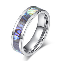 Bagues de couple en carbure de tungstène poli avec incrustation de coquille d'ormeau naturelle, assorties pour lui et pour elle, alliance de mariage confortable, bijoux de fiançailles