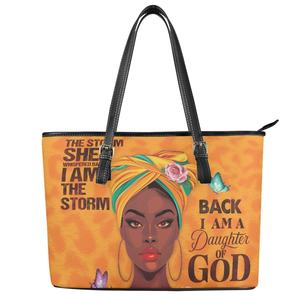 Bolso de cuero con patrón de niña africana para mujer, estampado a pedido, Dropship, bolso de mano para mujer, bolso de mano curvo versátil con personalidad - Product Image 3