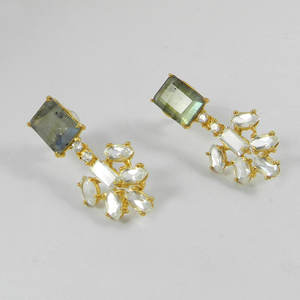 Pendientes de Latón Hechos a Mano con Baño de Oro y Labradorita con Circonitas, para Uso Diario, Pendientes Largos de Latón Modernos para Eventos Especiales - Product Image 4