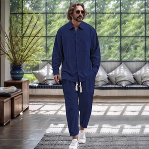 Ensemble en coton personnalisé pour <span class=keywords><strong>homme</strong></span> - <span class=keywords><strong>Chemise</strong></span> à manches longues <span class=keywords><strong>et</strong></span> <span class=keywords><strong>pantalon</strong></span> décontractés en deux pièces pour le quotidien masculin - Product Image 5