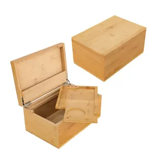 Manufacturer Supplier Organizer Storage Box Smell Proof Wooden Smoking Natural Small Bamboo Stash Box With Rolling Tray