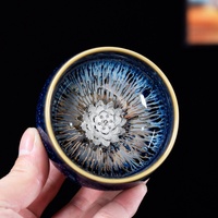 Taza de Té de Cerámica Lelyi Vintage con Incrustaciones de Oro y Plata en Forma de Flor de Loto, Transformada en Horno, Regalo de Lujo Ligero