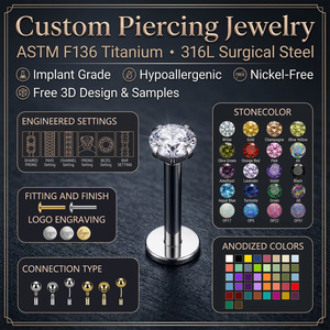 JIAXIN Fabricant de bijoux de piercing corporel personnalisés OEM ODM en titane de qualité implant ASTM F136, Labret Clicker, Piercing de nombril - Product Image 1