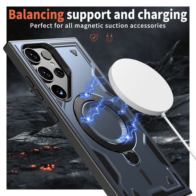 Magnetic Wireless Charging Protective Cover for Samsung S26 ultra S25 WIth Holder Armor Shockproof TPU+PC Phone Case for Iphone