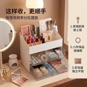 Cosmetic Storage <b>Box</b> <b>Makeup</b> Organizer With Drawers Dustproof Pet Material For Dressing Table Bathroom Skincare Storage - Product Image 5