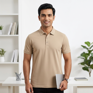 เสื้อยืดแขนสั้นผู้ชายผ้าฝ้าย 100% ออกแบบตามสั่ง OEM ป้องกันรอยยับ ระบายเหงื่อได้ดี เนื้อผ้าด้านแบบกอล์ฟ แห้งเร็ว พิมพ์ลาย ลายทาง หรือสีพื้น - Product Image 1