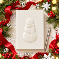 Carnet promotionnel de Noël personnalisé en papier blanc, couverture rigide perlée, reliure cousue, logo gaufré, 80 feuilles, format A5