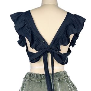 OEM - Nouveau haut court sexy à manches courtes et volants pour femmes, personnalisable avec broderie complète - Product Image 4