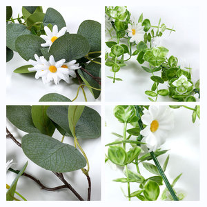 Guirlande artificielle en rotin, feuilles vertes, fleurs blanches, pour décoration murale, intérieure et extérieure, 6 pieds de long, décoration de printemps - Product Image 5