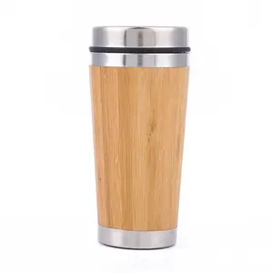 カスタムクールコーヒーマグトラベル断熱コーヒーカップステンレス鋼竹マグ蓋付き