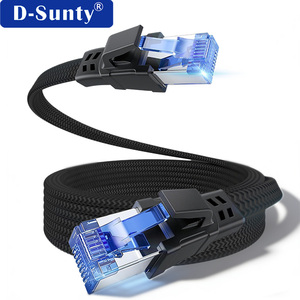 Flat <b>Cable</b> Network <b>Cable</b> PVC Jacket Networking Internet Outdoor Cat8 FTP <b>RJ45</b> Solid Black Gray Braided 40Gbps Pure Copper 100m - Product Image 1