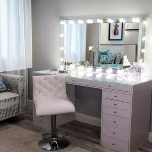 Современный туалетный столик для спальни класса люкс с LED-зеркалом, подсветкой и выдвижным ящиком - Product Image 2