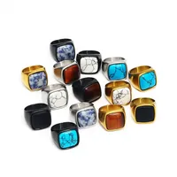 Bagues pour hommes en pierre naturelle Bijoux tendance Vente en gros Anti-ternissement Rétro Oeil de tigre Turquoise Obsidienne noire Bagues pour hommes en pierre naturelle