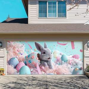 Bandera para puerta de garaje de Pascua, diseño de conejito lindo, <span class=keywords><strong>huevos</strong></span> coloridos, floral, ladrillo rojo, cubierta para puerta de garaje, decoración personalizable para fiestas al aire libre - Product Image 4