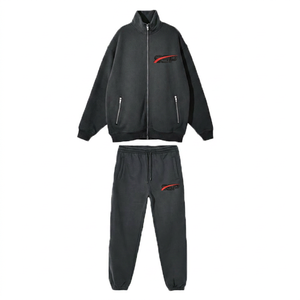Unisex Tracksuit Set Solid Color Zipper Front Sweatshirt With Side Pockets And Drawstring Joggers Casual Autumn Wear - Product Image 1