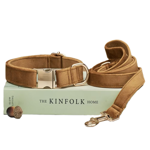 럭셔리 스타일 맞춤형 골드 팁 벨벳 개 목걸이 내구성 개인화 된 생일 선물 인쇄 친환경 야외 안전 - Product Image 1