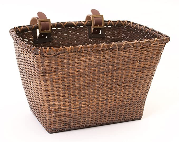 Yulin Jiafu cheap Brown Cane Woven Boys Bike Basket with Leather Straps & Brass Buckles kids bike basket