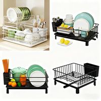 Égouttoir à vaisselle télescopique en acier au carbone laqué avec plateaux de rangement et porte-couverts, moderne, durable, mural pour cuisine