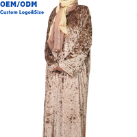 Abaya de qualité supérieure en velours doux beige à manches longues et col rond, robe maxi de fête pour femmes musulmanes de Dubaï, personnalisable