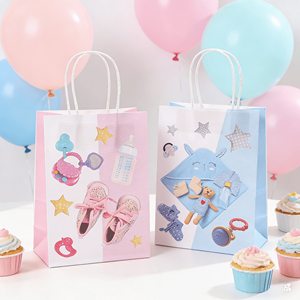 Sacs cadeaux pour bébé garçon et bébé fille, sacs en papier kraft à motifs d'animaux de dessin animé, emballage cadeau personnalisé, grossiste - Product Image 3