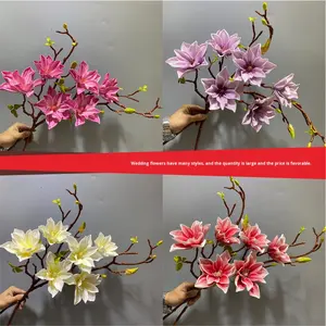 הסיטונאי 3-ראש מזל מגנוליה בית עיצוב קצף פרחים ריאליסטי מגע ריאליסטי מלאכותי - Product Image 4