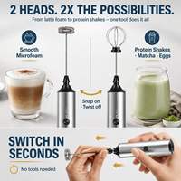 Mousseur à lait portatif rechargeable en acier inoxydable avec double fouet - Agitateur à café et mélangeur de boissons électrique