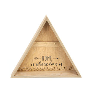 Étagère murale triangulaire en bois avec crochets, organisateur décoratif « La maison est <span class=keywords><strong>l</strong></span>à où est <span class=keywords><strong>l</strong></span>'<span class=keywords><strong>amour</strong></span> » - Product Image 1