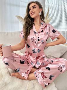 Conjuntos de <span class=keywords><strong>Pijamas</strong></span> para Mujer al por Mayor, Lindos y Suaves, de Satén, Cómodos, Ropa Casual para Estar en Casa - Product Image 4
