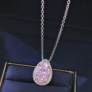 Collana con Pendente a Goccia d'Acqua in Quarzo Rosa, Argento 925 Placcato Rodio, Gioielli di Lusso da Donna per Matrimonio - Product Image 1