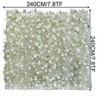 Mur de fleurs artificielles en soie 8x8 pieds, roses et gypsophile, blanc, rideau enroulable, toile de fond de mariage, décoration de fête